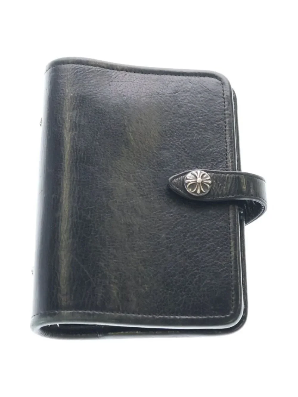Chrome Hearts Agenda Plain Cross Ball Button Leather Notebook Cover Case Black
